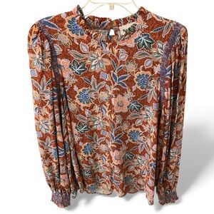 Savanna Jane Floral Delight Long Sleeve Blouse Orange M